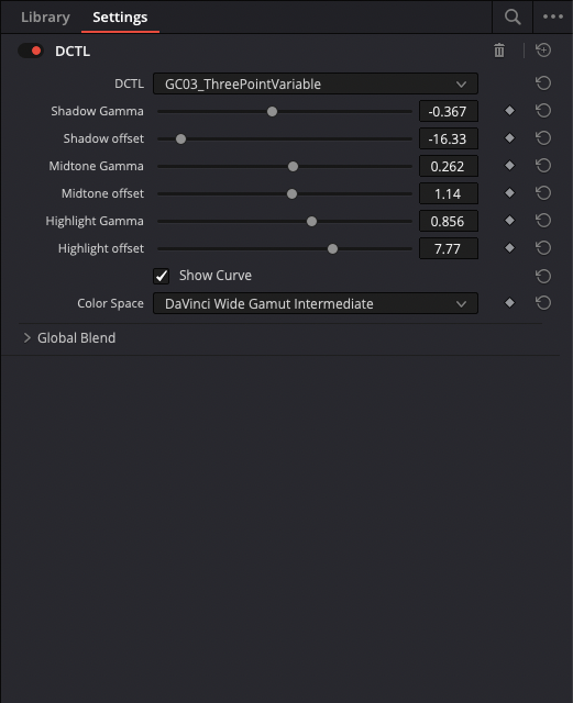 Three Point Variable settings in DaVinci Resolve