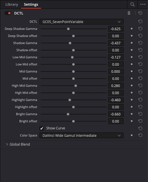Seven Point Variable settings in DaVinci Resolve